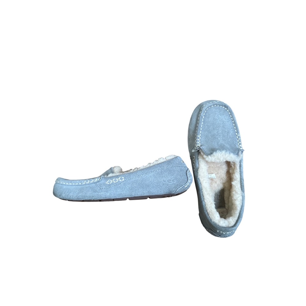 UGG Ansley Light Blue Slate Suede Moccasin Slippers Womens 7 1106878 Wool Lined